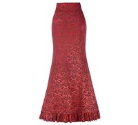 Damen Fischschwanz Rock Vintage Retro Lang Viktorianische Rüschen Meerjungfrau Rock Kathleen Röcke Brokat Jacquard Maxi Gotisch Schnürkorsett Palast Vintage Punk Rave Skirt Rosa Pink Weiß M,L,XL,XXL