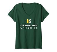 Damen Fitchburg State University Wordmark Logo T-Shirt mit V-Ausschnitt