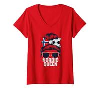 Damen Flagge Norweger Mädchen Norwegen Spirit Pride Cheer Home Queen T-Shirt mit V-Ausschnitt
