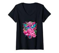Damen Flamingo Sommer Outfit Süß Strand Party Frauen T-Shirt mit V-Ausschnitt