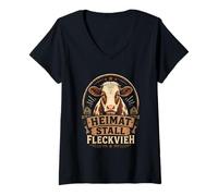 Damen Fleckvieh Rind I Rinderzucht Motiv für Rinderhalter T-Shirt mit V-Ausschnitt