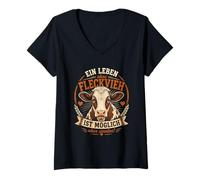 Damen Fleckvieh Rind I Rinderzucht Motiv für Rinderhalter T-Shirt mit V-Ausschnitt