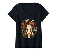 Damen Fleckvieh Rind I Rinderzucht Motiv für Rinderhalter T-Shirt mit V-Ausschnitt