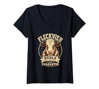 Damen Fleckvieh Rind I Rinderzucht Motiv für Rinderhalter T-Shirt mit V-Ausschnitt