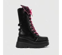 Damen Fledermausflügel Kontrast Farbe Plateau Stiefel bis zur Mitte des Wades, Alltags-Tragen, Punk, Goth, Campus