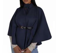 Damen Fledermausumhang mit Gürtel - Hochausgeschnittener Kragen mit Knopf Cardigan Umhang Stil - Eleganter Look Outerwear ausgestellte Passform für Herbst und Winter Saison, navy, Einheitsgröße
