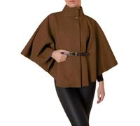 Damen Fledermausumhang mit Gürtel - Hochausschnitt Kragen Knopf Cardigan Umhang Stil - Eleganter Look Outerwear Flared Fit für Herbst und Winter Saisons, braun, Einheitsgröße