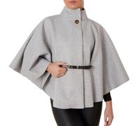 Damen Fledermausumhang mit Gürtel - Hochgeschlossener Kragen mit Knopfleiste Cardigan Umhang Stil - Eleganter Look Outerwear ausgestellte Passform für Herbst und Winter Saison, grau, Einheitsgröße