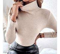 Damen Fleece-gefütterter Rollkragenpullover mit langen Ärmeln, gerippter Strickpullover, warm und weich, Lässig Basic Layering Top