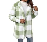 Damen-Fleece-Hemd, flauschiges Oberteil, Bluse, Cardigan, trendig, kariert, flauschig, Oberbekleidung für drinnen und draußen, Workout, Thermo-T-Shirt, Weihnachtsgeschenke, mintgrün, 36