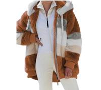 Damen-Fleece-Jacke, Winter, warme Mäntel, durchgehender Reißverschluss, stilvoll, flauschig, Sweatshirt, lässiger Pullover, Oberbekleidung mit Taschen, caramel, 54