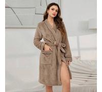 Damen Fleece Morgenmantel mit langen Ärmeln und Taschen, kuschelig und elegant für Herbst/Winter, flauschig