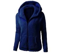 damen fleece pullover,Teddy Fleece Jacke Blau Fleecejacke mit Kapuze Reißverschluss Thermo Kuschelige Flauschige Sweatjacke Wollfleece Pulli Plüschjacke Fliesjacken Für Frauen Winter Bekleidung