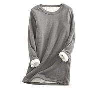 Damen Fleece Pullover Winter Warme Unterhemd Sweatshirt Plus Dicker Samt Langarmshirt Lamm Kaschmir Pulli Langarm Shirts Oversize Oberteil Teddy Fleece Rundhals Sweatshirt