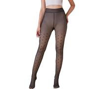 Damen-Fleece-Strumpfhose mit transparentem Effekt und Schleifenmotiv oder Herzen - Thermo-Strumpfhose für den Winter, bequem und dick, Anti-Cellulite-Leggings, große Größe, für den Alltag, #01