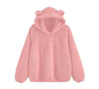 Damen Fleecejacke mit Kapuze Oversize Teddy Flauschige Niedlich Pullover Winter Warm Plüsch Teddyjacke Kuschel FleecePullover Strickjacke Hoodie Jacke Lang Fleece Gefütterte Sweatshirt Oversized