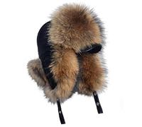 Damen Fliegermütze mit Schirm Mütze ECHTFELL Braun mit Leder Pilotenmütze Hat Real Leather Fur Trappermütze Brown Echt Fell Pelzmütze Fellmütze Uschanka Russian Hat