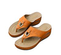 Damen Flip Flops mit Keilabsatz Sommer Orthopädische Plateau Zehentrenner Sandalen Elegant Bequem Pantoletten Strand Slip in Zehentrenner Schuhe Breite Füße Lässig Badelatschen (g-Orange, 41)
