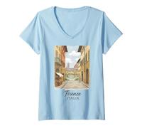 Damen Florenz Stadt Illustration Italien Renaissance Art T-Shirt mit V-Ausschnitt