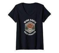 Damen Fly Fishing Wind Knots Build Character Funny Angler T-Shirt mit V-Ausschnitt