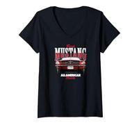 Damen Ford - Ford Mustang von 1965 T-Shirt mit V-Ausschnitt, Schwarz, M