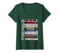 Damen Foreigner Classic Hit Songs 80s Rock Band T-Shirt mit V-Ausschnitt