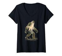 Damen Forest Spirit Bigfoot - Moss Creature Nature Core Shirt T-Shirt mit V-Ausschnitt