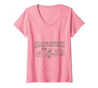 Damen Formel 1 Grand Champion F1 Auto T-Shirt mit V-Ausschnitt, Rosa, M