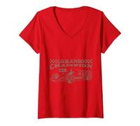 Damen Formel 1 Grand Champion F1 Auto T-Shirt mit V-Ausschnitt, Rot, XL