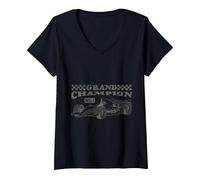 Damen Formel 1 Grand Champion F1 Auto T-Shirt mit V-Ausschnitt, Schwarz, L