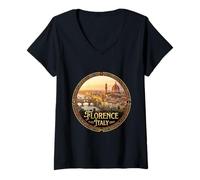 Damen Fotorealistisches Reise-Souvenir Florenz Italien Touristengeschenk T-Shirt mit V-Ausschnitt