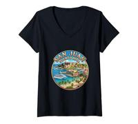 Damen Fotorealistisches Reise-Souvenir San Juan Puerto Rico T-Shirt mit V-Ausschnitt