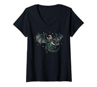 Damen Fox Knight Reitdrache Mittelalter Ren Faire Grafik T-Shirt mit V-Ausschnitt