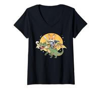 Damen Fox Knight Reitdrache Mittelalter Ren Faire Grafik T-Shirt mit V-Ausschnitt