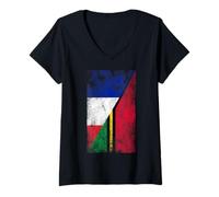 Damen Frankreich & Vanuatu Flaggen - Französisch Vanuatuan T-Shirt mit V-Ausschnitt