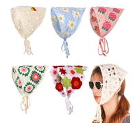 Damen Französisch inspiriertes Gänseblümchen-Strick-Dreieck-Kopftuch, florales Haarband mit Schleife (grünes Blumenmuster)