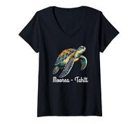 Damen Französisch-Polynesien Moorea Tahiti T-Shirt mit V-Ausschnitt