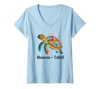 Damen Französisch-Polynesien Moorea Tahiti T-Shirt mit V-Ausschnitt