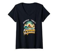 Damen Französisch-Polynesien Moorea Tahiti T-Shirt mit V-Ausschnitt