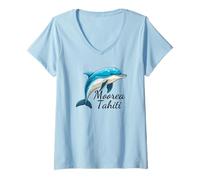 Damen Französisch-Polynesien Moorea Tahiti T-Shirt mit V-Ausschnitt