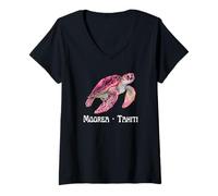 Damen Französisch-Polynesien Moorea Tahiti T-Shirt mit V-Ausschnitt