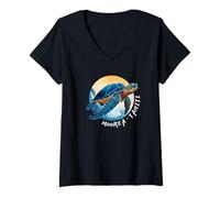 Damen Französisch-Polynesien Moorea Tahiti T-Shirt mit V-Ausschnitt