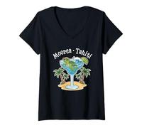 Damen Französisch-Polynesien Moorea Tahiti T-Shirt mit V-Ausschnitt
