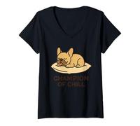 Damen Französische Bulldogge, Champion von Chill Lazy Vibes Relax T-Shirt mit V-Ausschnitt