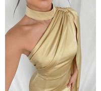 Damen französisches asymmetrisches Satinkleid mit Taillenzug und Meerjungfrauenrock für Abendveranstaltungen
