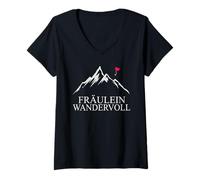 Damen Frauen Damen Wander Woman Hobby Geschenk Berge T-Shirt mit V-Ausschnitt
