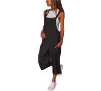 Damen Frauen Retro Latzhose Lässig Insgesamt Baggy Jumpsuits, Morbuy Leinen Taschen Playsuit Hose Lange Harem Casual Overalls Täglichen Trousers Pants Schwangere Hosen (XL,schwarz)