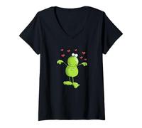 Damen Frosch In Love Cartoon Herz Paar Valentinstag Liebe T-Shirt mit V-Ausschnitt