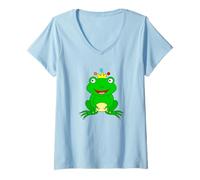 Damen Froschkönig Frosch mit Krone T-Shirt mit V-Ausschnitt