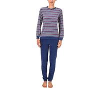 Damen Frottee Pyjama lang, Schlafanzug mit Bündchen und modischen Ringeln - 59892, Farbe:blau, Größe2:48/50